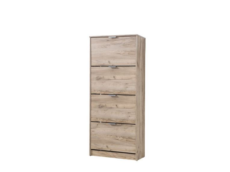 Scarpiera Marrone Rovere Grigio 8 Ripiani 4 Ante 67x28x155.5h cm, Maniglie Incluse - Santina