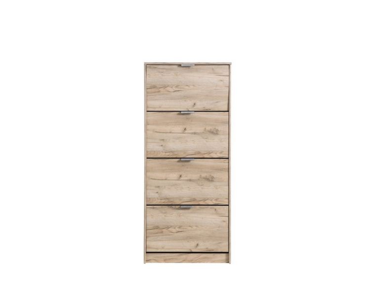 Scarpiera Marrone Rovere Grigio 8 Ripiani 4 Ante 67x28x155.5h cm, Maniglie Incluse - Santina