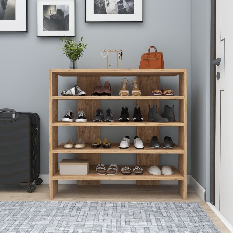 Scarpiera Marrone Rovere Nodi 16 Paia 5 Ripiani 76x31x72h cm, 4 Vani - Offida