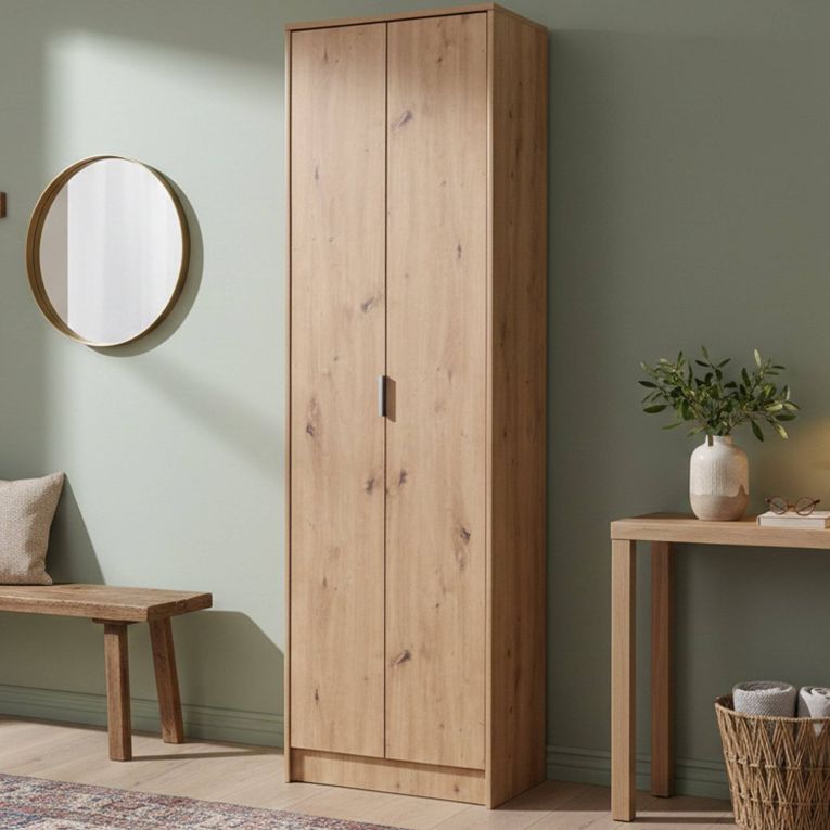 Scarpiera Marrone Rovere Nodi 6 Ripiani 2 Ante 60x33x191.5h cm, Maniglie Incluse - Delizia