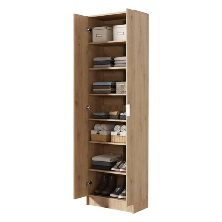 Scarpiera Marrone Rovere Nodi 6 Ripiani 2 Ante 60x33x191.5h cm, Maniglie Incluse - Delizia