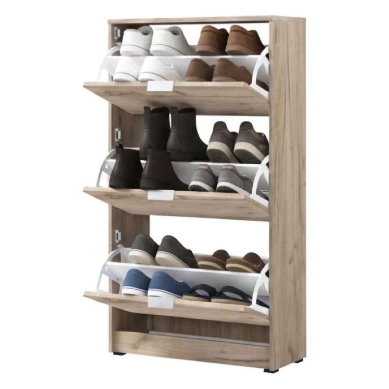 Scarpiera Marrone Rovere Nodi 6 Ripiani 3 Ante 67x28x119h cm, Maniglie Incluse - Marradi