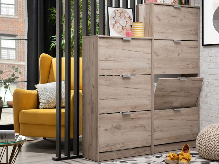 Scarpiera Marrone Rovere Nodi 6 Ripiani 3 Ante 67x28x119h cm, Maniglie Incluse - Marradi