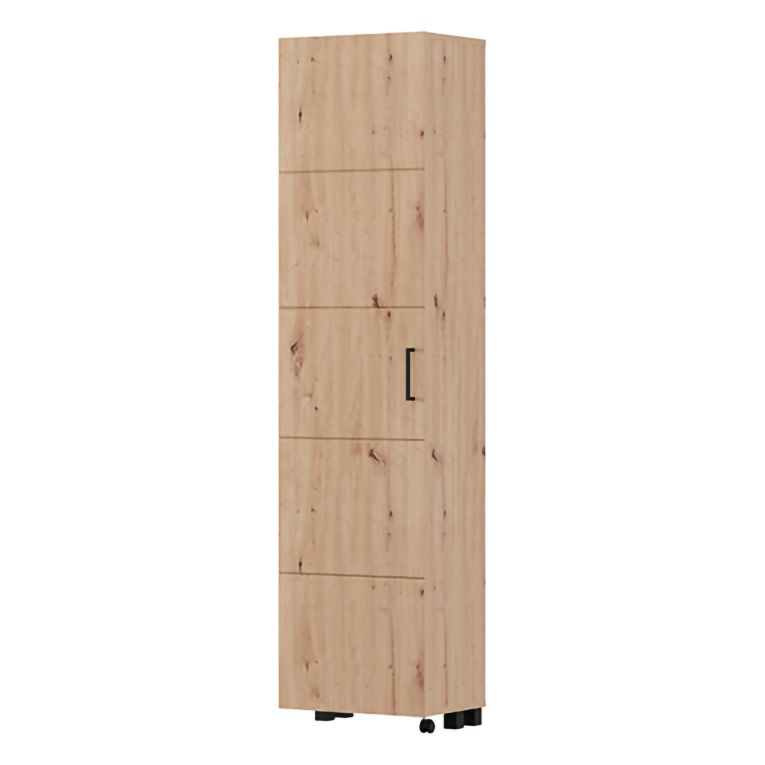 Scarpiera Marrone Rovere Nodi Nero 10 Ripiani Un'anta 46x33x185h cm, Ante con Doppia Capienza, Apertura con Ruote - Visby