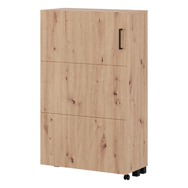 Scarpiera Marrone Rovere Nodi Nero 6 Ripiani Un'anta 68x33x113h cm, Ante con Doppia Capienza, Apertura con Ruote - Porvoo