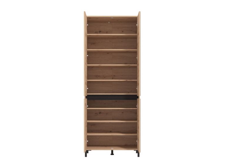 Scarpiera Marrone Rovere Nodi Nero 9 Ripiani con Specchio 80x40x205.5h cm, 4 Ante - Scansano