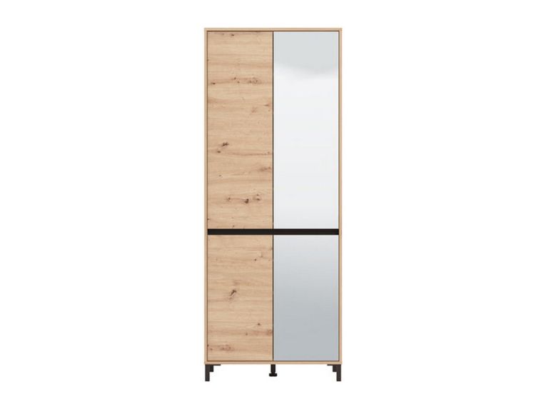 Scarpiera Marrone Rovere Nodi Nero 9 Ripiani con Specchio 80x40x205.5h cm, 4 Ante - Scansano