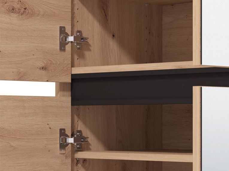 Scarpiera Marrone Rovere Nodi Nero 9 Ripiani con Specchio 80x40x205.5h cm, 4 Ante - Scansano