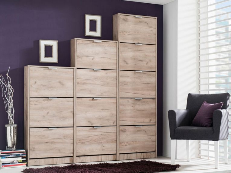 Scarpiera Marrone Rovere Scuro 3 Ripiani 3 Ante 58x18x119h cm, Maniglie Incluse - Melle
