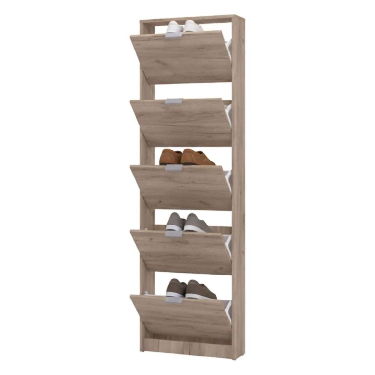 Scarpiera Marrone Rovere Scuro un Ripiano 5 Ante 58x18x191.5h cm, kit Fissaggio a Muro Incluso - Capriolo
