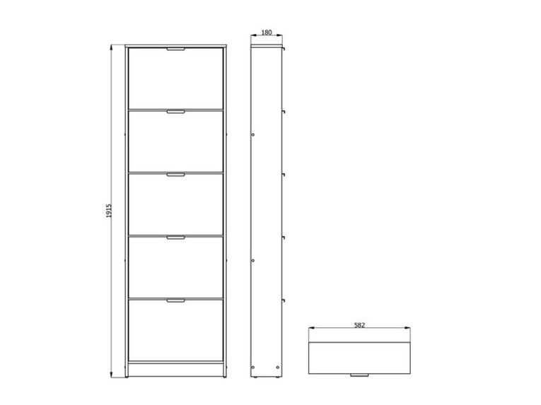 Scarpiera Marrone Rovere Scuro un Ripiano 5 Ante 58x18x191.5h cm, kit Fissaggio a Muro Incluso - Capriolo
