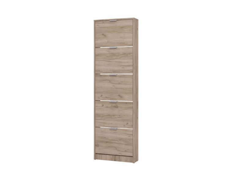 Scarpiera Marrone Rovere Scuro un Ripiano 5 Ante 58x18x191.5h cm, kit Fissaggio a Muro Incluso - Capriolo