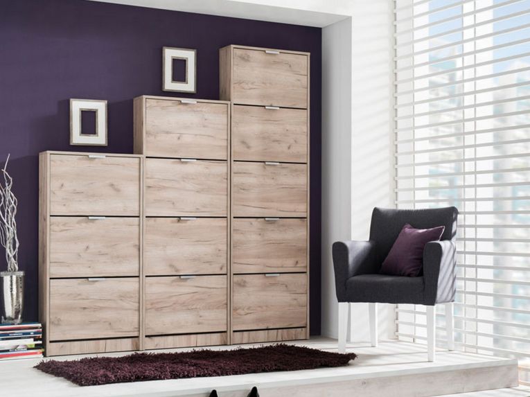 Scarpiera Marrone Rovere Scuro un Ripiano 5 Ante 58x18x191.5h cm, kit Fissaggio a Muro Incluso - Capriolo