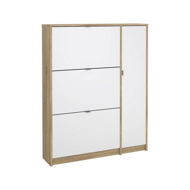 Scarpiera Marthe, Mobile portascarpe, Armadio da ingresso multiuso, Mobiletto per calzature, 99x24 h124 cm, Quercia e Bianco