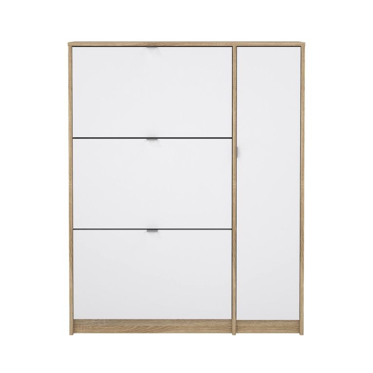 Scarpiera Marthe, Mobile portascarpe, Armadio da ingresso multiuso, Mobiletto per calzature, 99x24 h124 cm, Quercia e Bianco