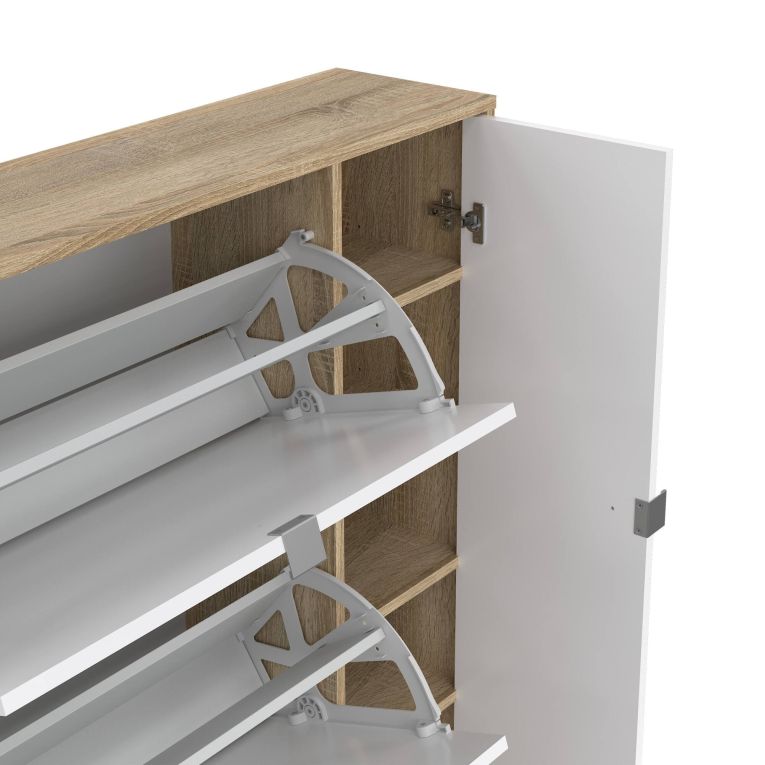 Scarpiera Marthe, Mobile portascarpe, Armadio da ingresso multiuso, Mobiletto per calzature, 99x24 h124 cm, Quercia e Bianco