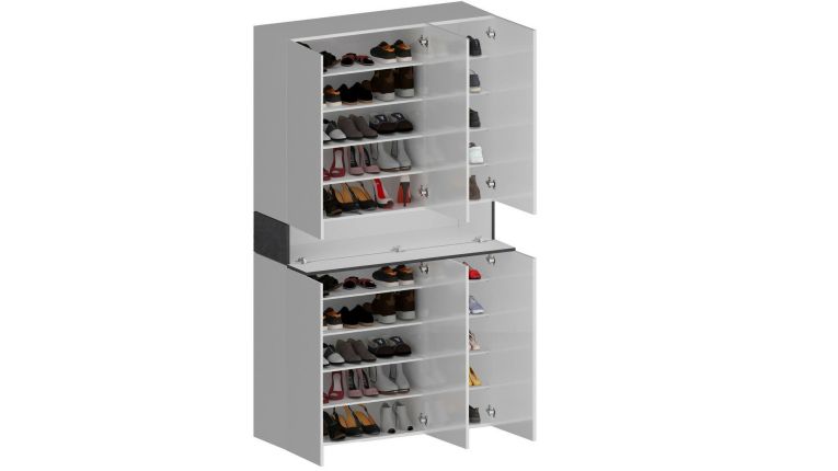 Scarpiera Marzio, Porta scarpe salvaspazio a 7 ante, Armadio multifunzione da ingresso, 114x35h200 cm, Bianco e Ardesia