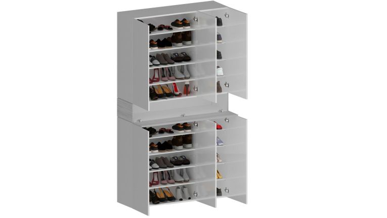 Scarpiera Marzio, Porta scarpe salvaspazio a 7 ante, Armadio multifunzione da ingresso, 114x35h200 cm, Bianco effetto larice