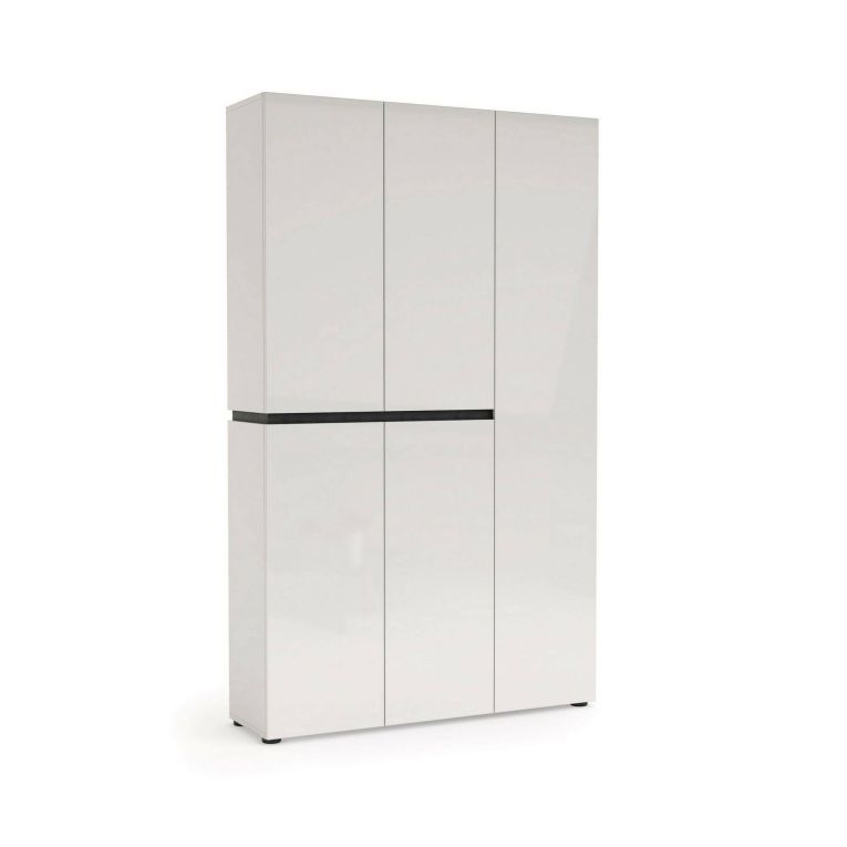Scarpiera Maseru, Mobile portascarpe, Armadio da ingresso multiuso, Mobiletto per calzature, Made in Italy, 120x34h200 cm, Bianco lucido e Antracite