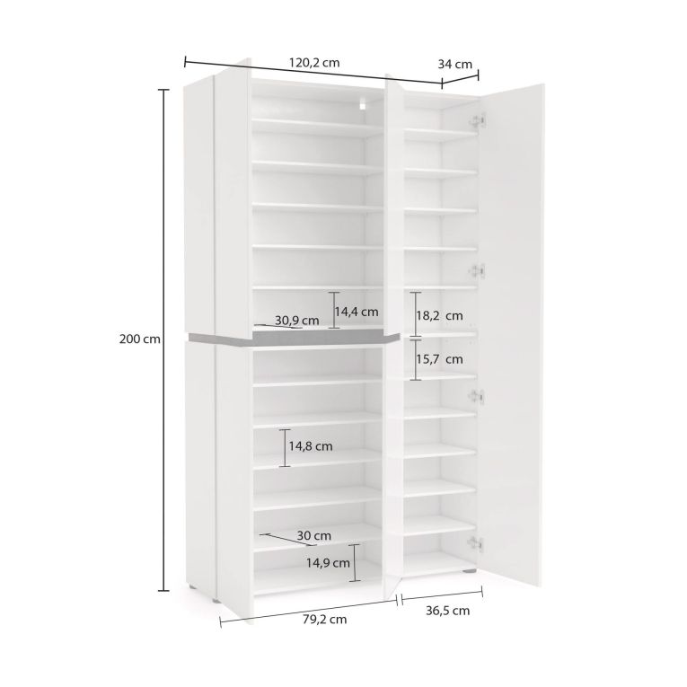 Scarpiera Maseru, Mobile portascarpe, Armadio da ingresso multiuso, Mobiletto per calzature, Made in Italy, 120x34h200 cm, Bianco lucido e Antracite