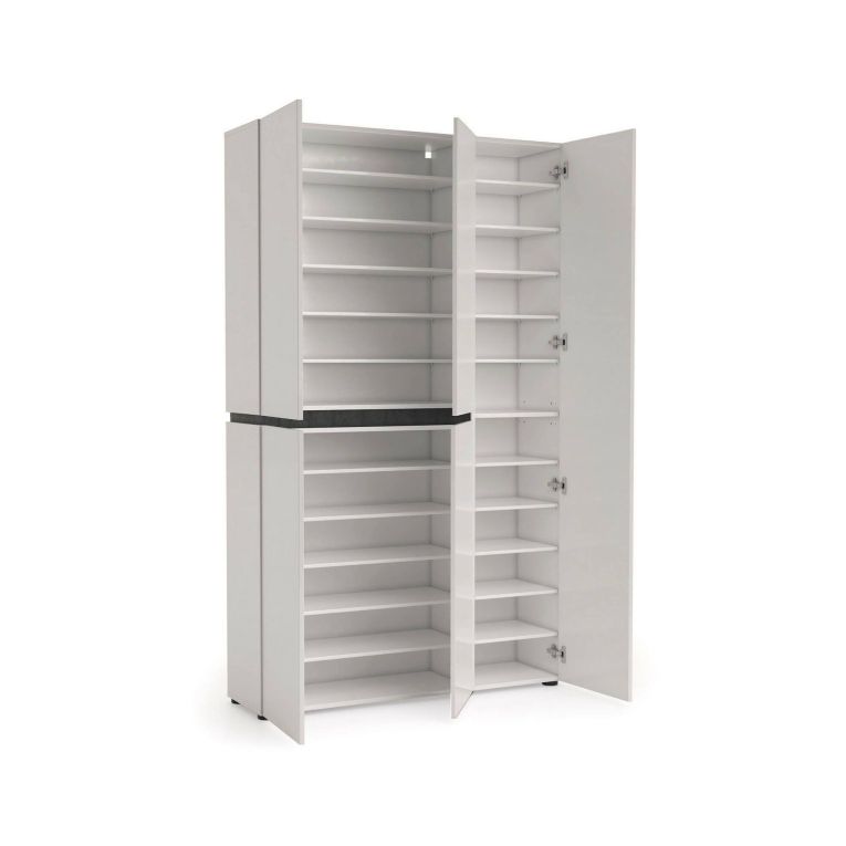 Scarpiera Maseru, Mobile portascarpe, Armadio da ingresso multiuso, Mobiletto per calzature, Made in Italy, 120x34h200 cm, Bianco lucido e Antracite