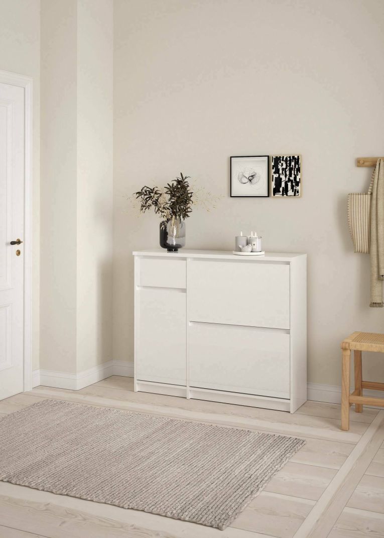Scarpiera Maxime, Mobile portascarpe, Armadio da ingresso multiuso, Mobiletto per calzature, 32x109 h93 cm, Bianco