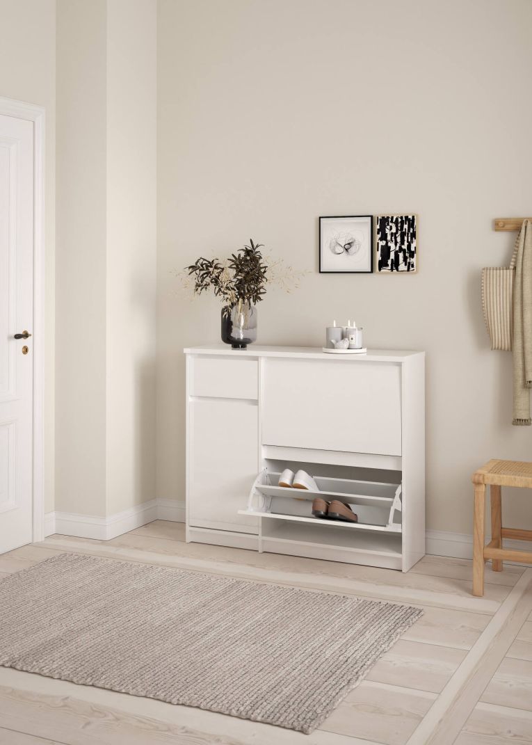 Scarpiera Maxime, Mobile portascarpe, Armadio da ingresso multiuso, Mobiletto per calzature, 32x109 h93 cm, Bianco