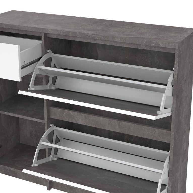 Scarpiera Maxime, Mobile portascarpe, Armadio da ingresso multiuso, Mobiletto per calzature, 32x109 h93 cm, Cemento e Bianco
