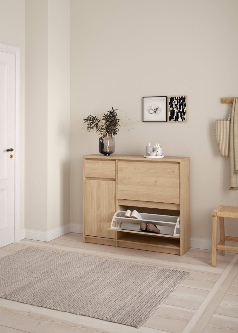 Scarpiera Maxime, Mobile portascarpe, Armadio da ingresso multiuso, Mobiletto per calzature, 32x109 h93 cm, Rovere