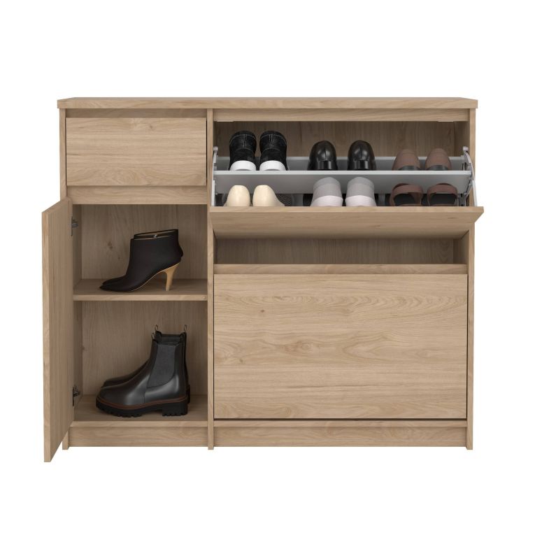 Scarpiera Maxime, Mobile portascarpe, Armadio da ingresso multiuso, Mobiletto per calzature, 32x109 h93 cm, Rovere