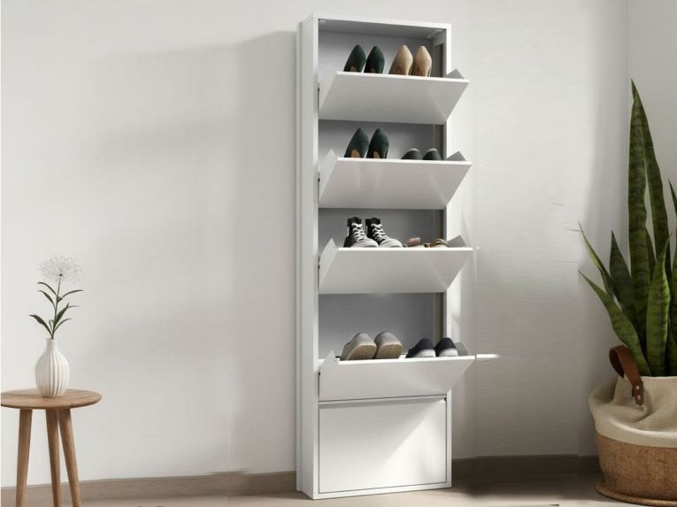 Scarpiera minimal 5 ante bianca 50x172h cm in metallo - Afrend