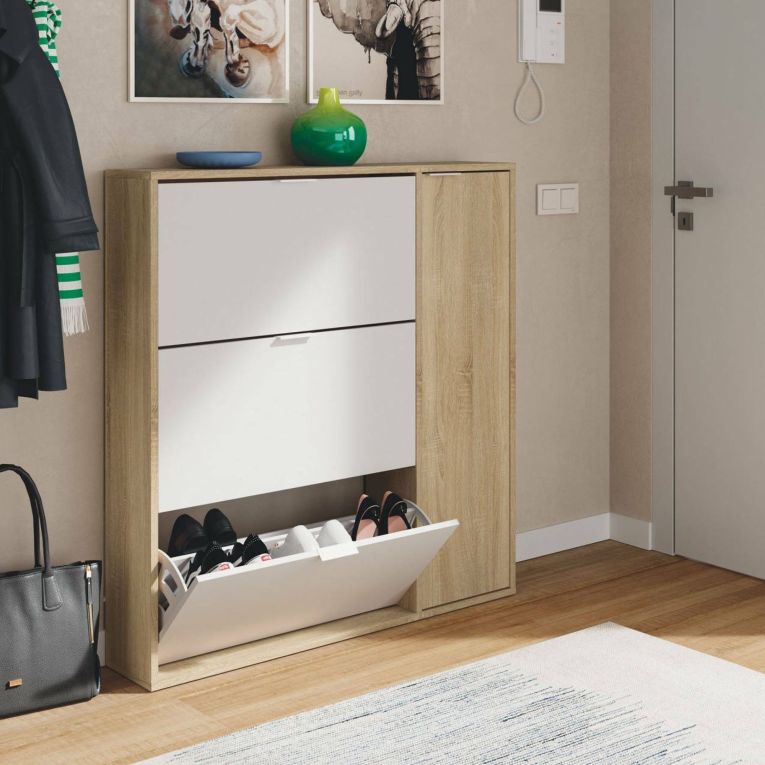 Scarpiera moderna 4 ante rovere e bianca 106x115h cm - Ammour