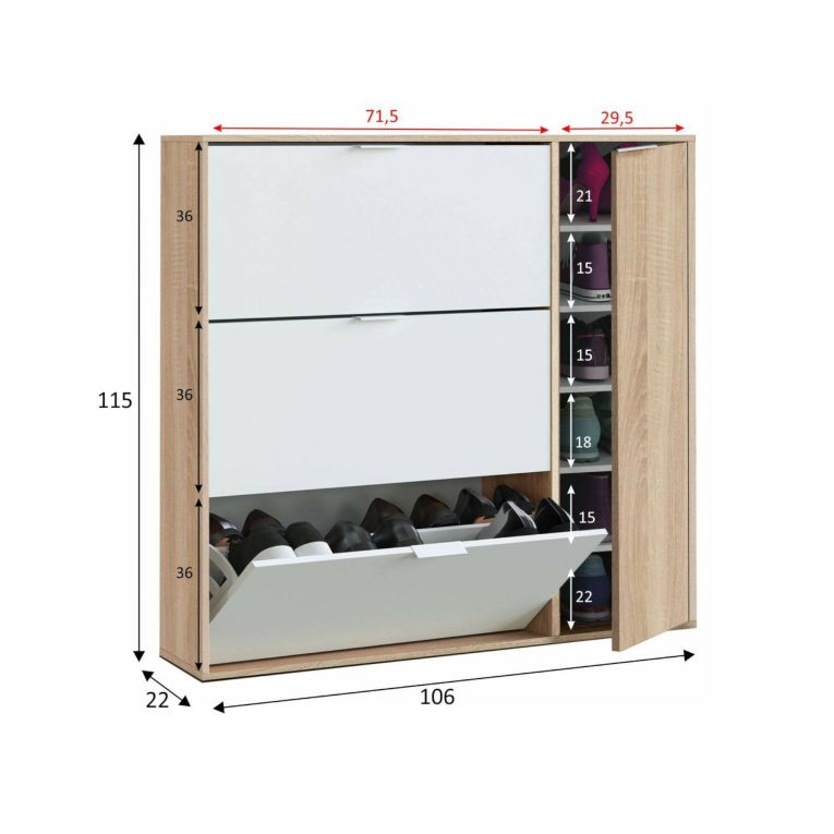 Scarpiera moderna 4 ante rovere e bianca 106x115h cm - Ammour