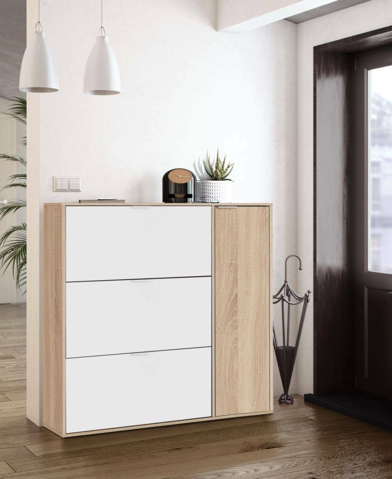 Scarpiera moderna 4 ante rovere e bianca 106x115h cm - Ammour