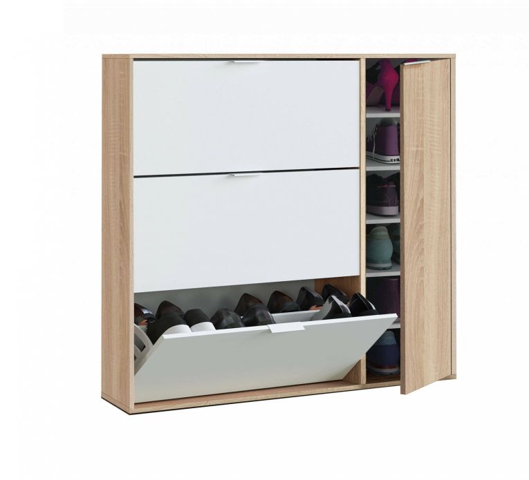 Scarpiera moderna 4 ante rovere e bianca 106x115h cm - Ammour
