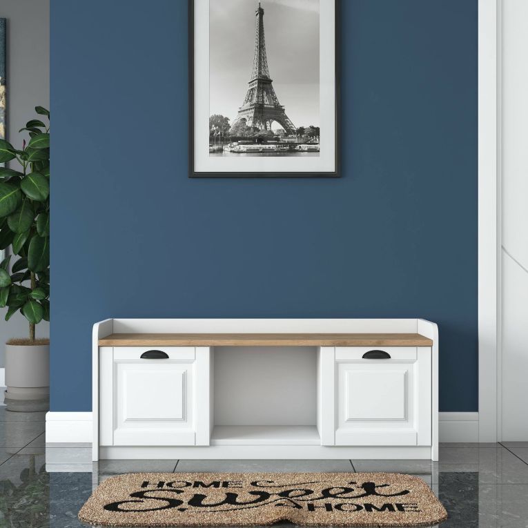 Scarpiera Murasaki, Mobile portascarpe, Armadio da ingresso multiuso, Mobiletto per calzature, 120x40 h45 cm, Bianco e Noce