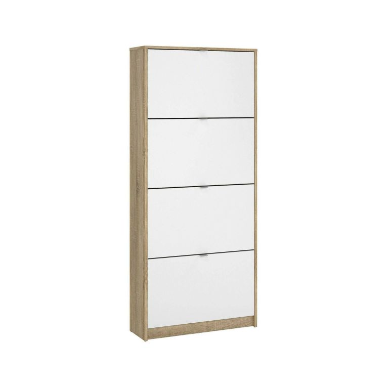 Scarpiera Natalie, Mobile portascarpe, Armadio da ingresso multiuso, Mobiletto per calzature, 24x70 h162 cm, Quercia e Bianco