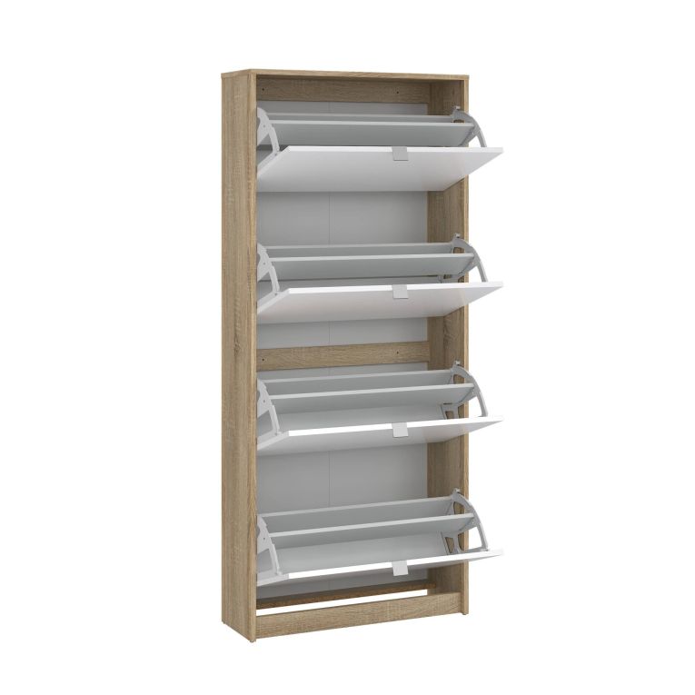 Scarpiera Natalie, Mobile portascarpe, Armadio da ingresso multiuso, Mobiletto per calzature, 24x70 h162 cm, Quercia e Bianco