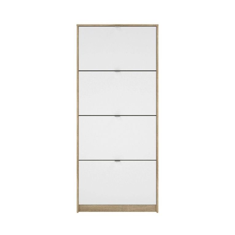 Scarpiera Natalie, Mobile portascarpe, Armadio da ingresso multiuso, Mobiletto per calzature, 24x70 h162 cm, Quercia e Bianco
