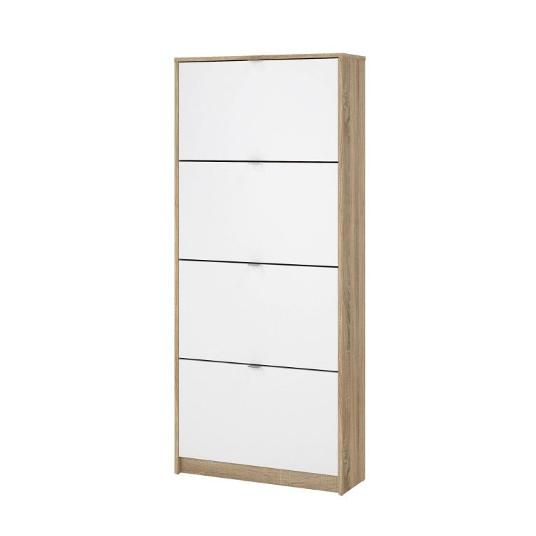 Scarpiera Natalie, Mobile portascarpe, Armadio da ingresso multiuso, Mobiletto per calzature, 24x70 h162 cm, Quercia e Bianco