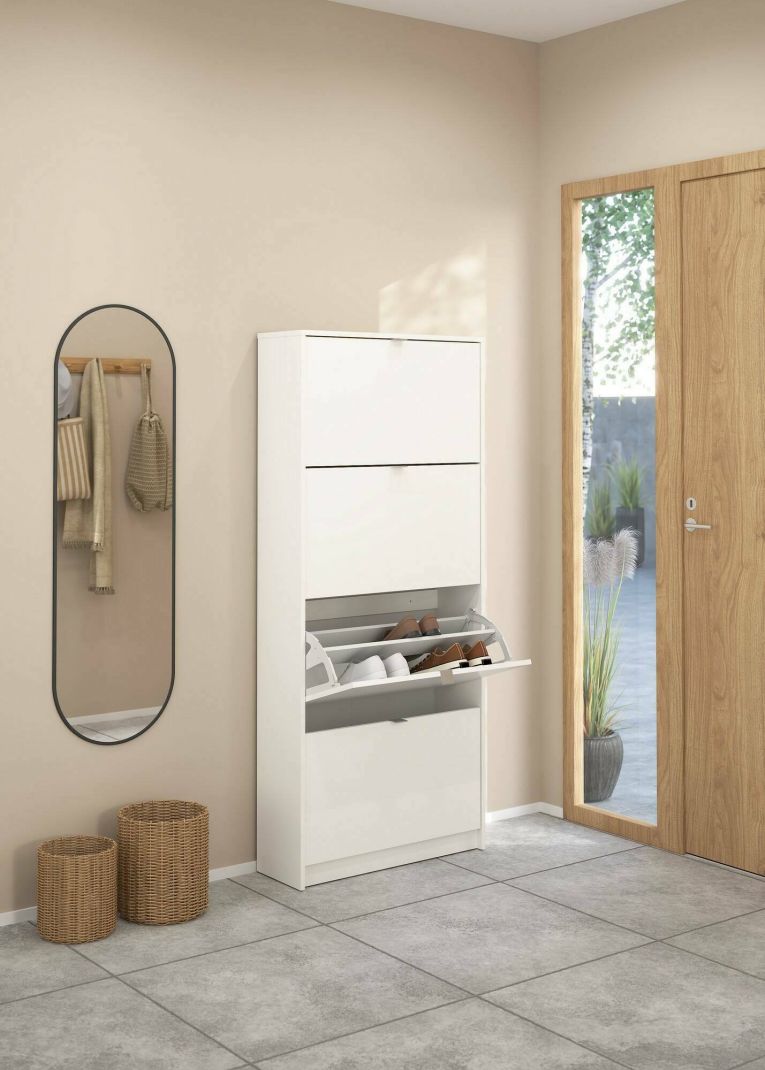Scarpiera Natalie, Mobile portascarpe, Armadio da ingresso multiuso, Mobiletto per calzature, 70x24 h162 cm, Bianco