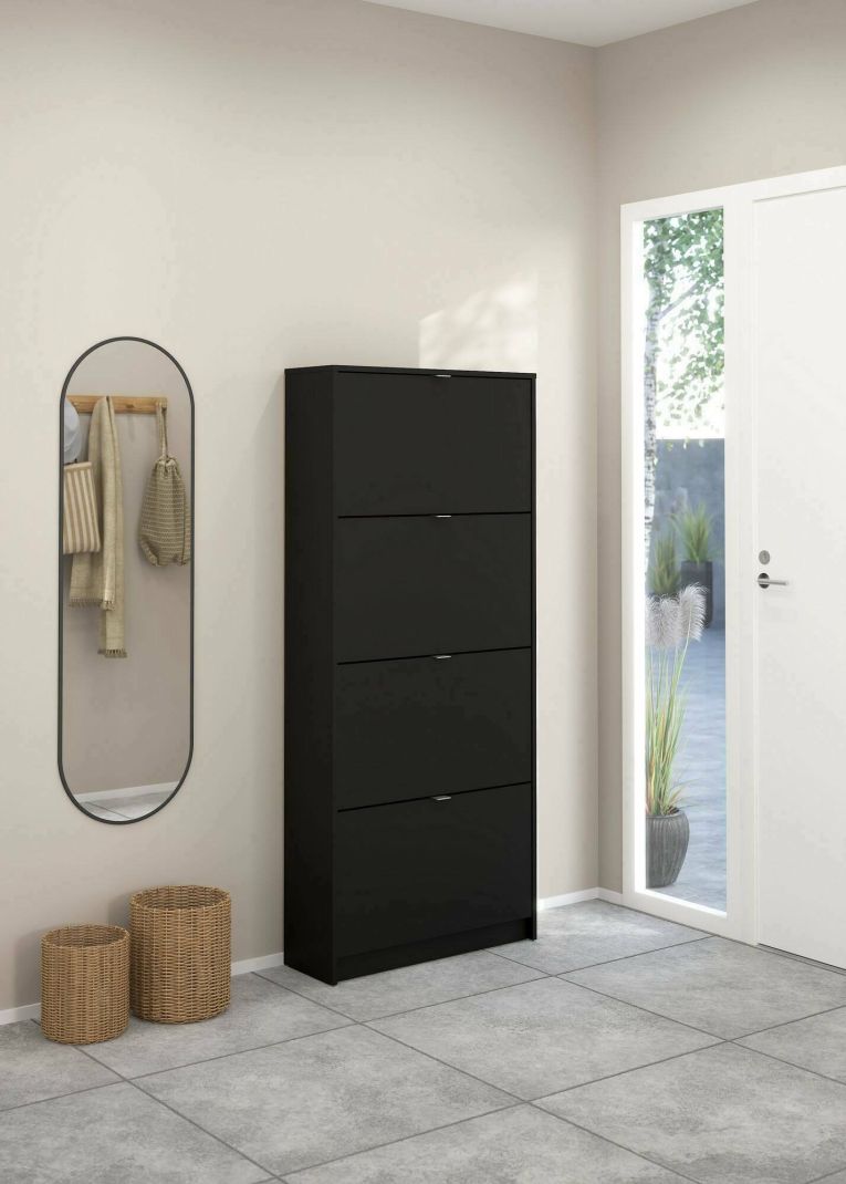 Scarpiera Natalie, Mobile portascarpe, Armadio da ingresso multiuso, Mobiletto per calzature, 70x24 h162 cm, Nero