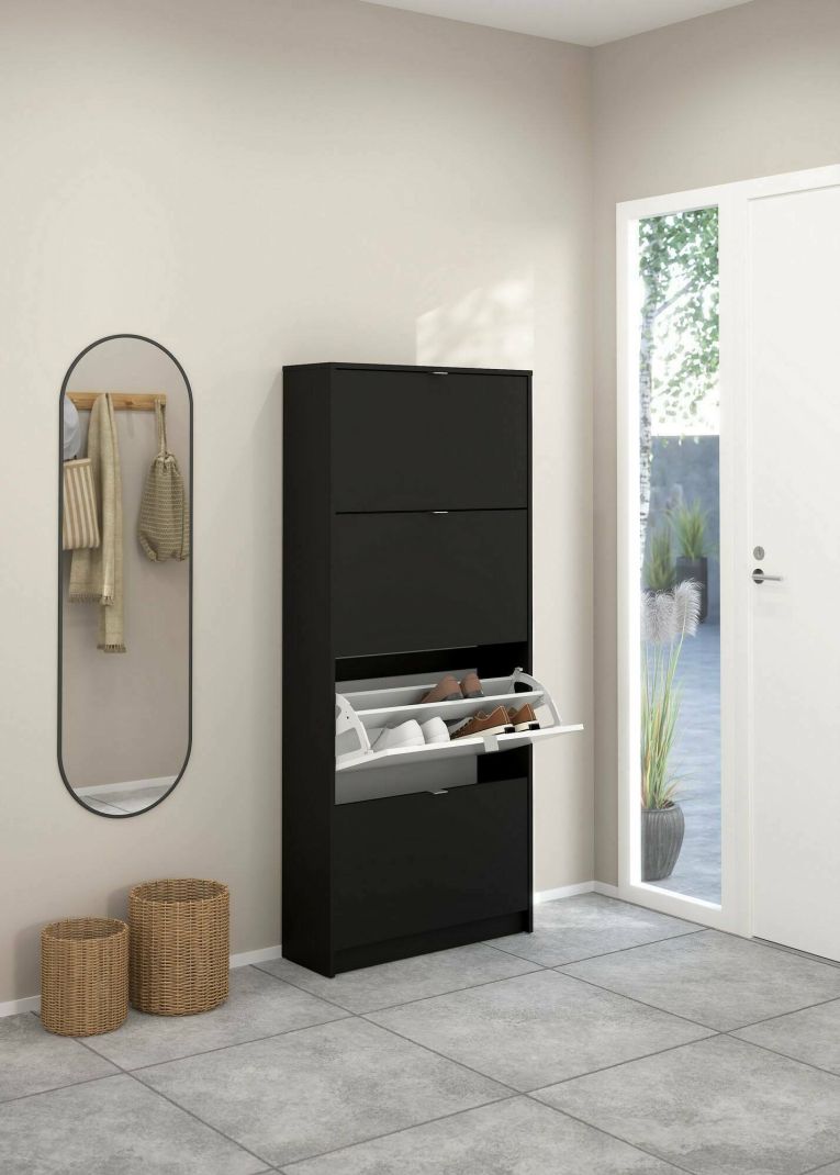 Scarpiera Natalie, Mobile portascarpe, Armadio da ingresso multiuso, Mobiletto per calzature, 70x24 h162 cm, Nero