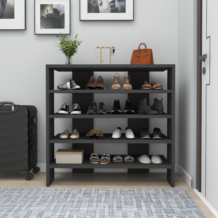 Scarpiera Nero 16 Paia 5 Ripiani 76x31x72h cm, 4 Vani - Offida