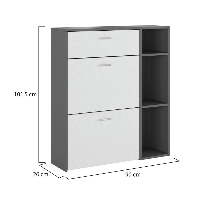 Scarpiera Nero Antracite Bianco 90x26x102h cm, un Cassetto - Samassi