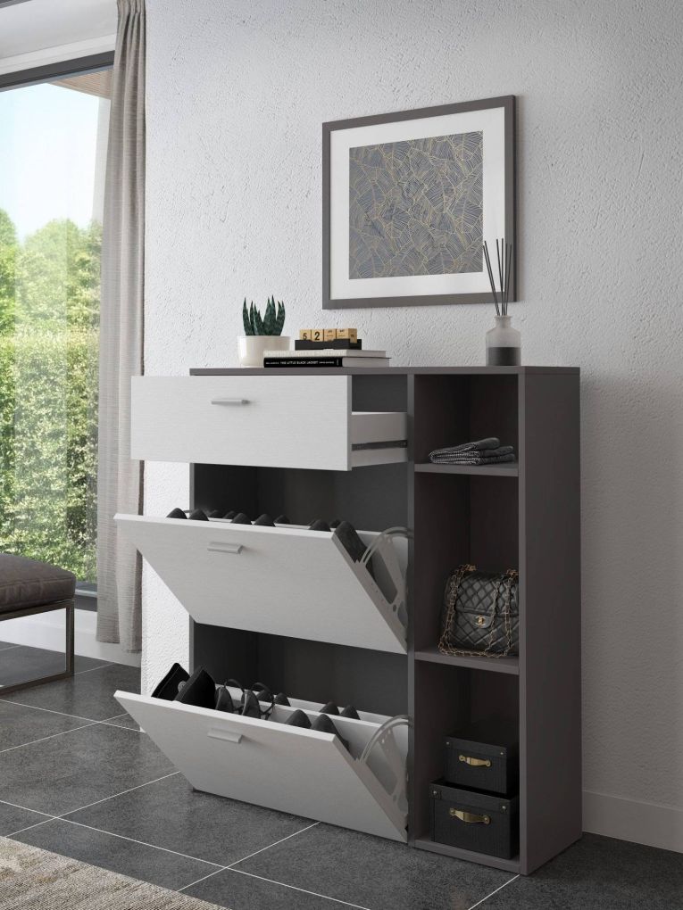 Scarpiera Nero Antracite Bianco 90x26x102h cm, un Cassetto - Samassi
