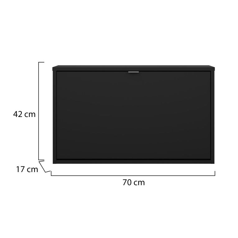 Scarpiera Nero un Ripiano Un'anta 70.3x16.55x41.8h cm, 2 Vani - Loveno
