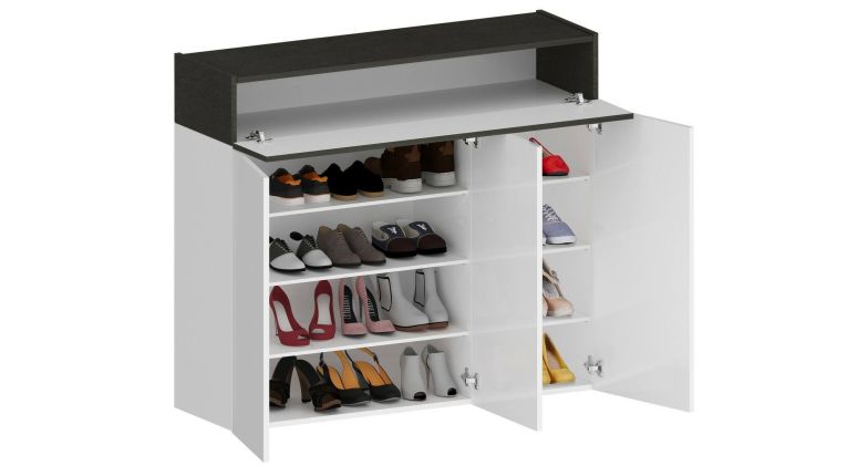Scarpiera Nick, Porta scarpe salvaspazio a 4 ante, Armadio multifunzione da ingresso, 114x38h100 cm, Bianco e Ardesia