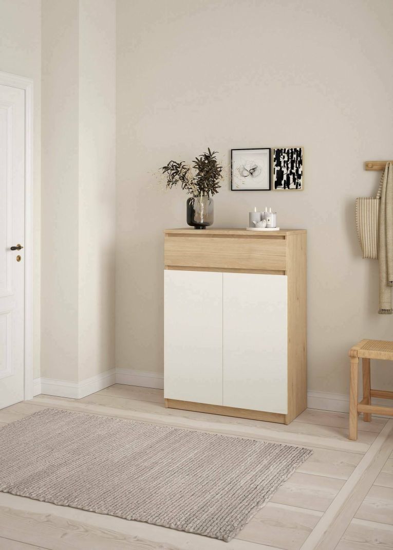 Scarpiera Noelle, Mobile portascarpe, Armadio da ingresso multiuso, Mobiletto per calzature, 40x80 h111 cm, Rovere e Bianco