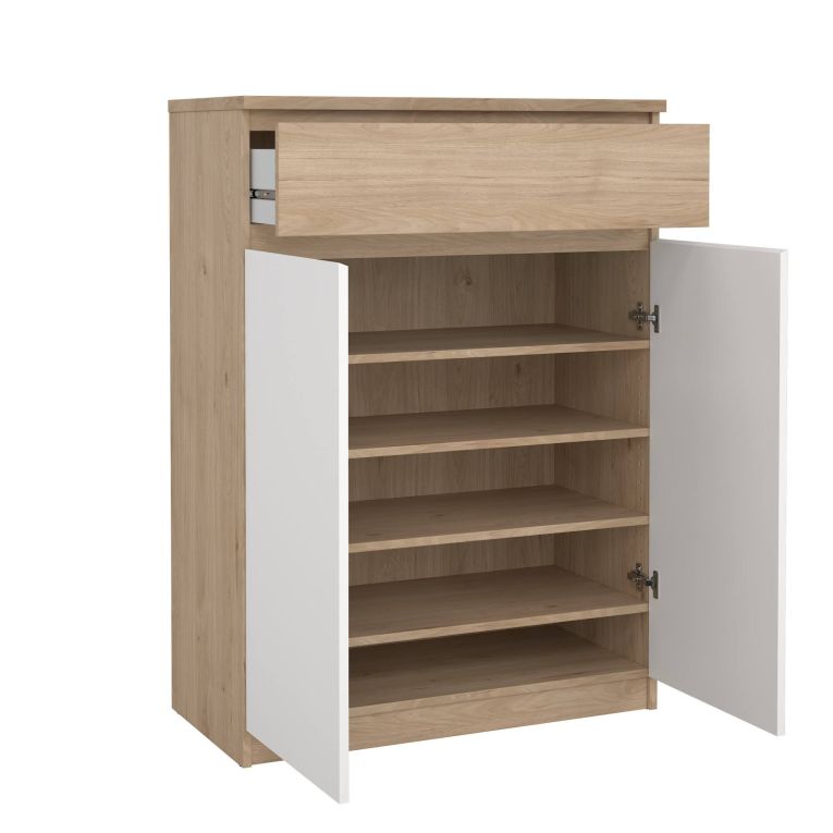 Scarpiera Noelle, Mobile portascarpe, Armadio da ingresso multiuso, Mobiletto per calzature, 40x80 h111 cm, Rovere e Bianco